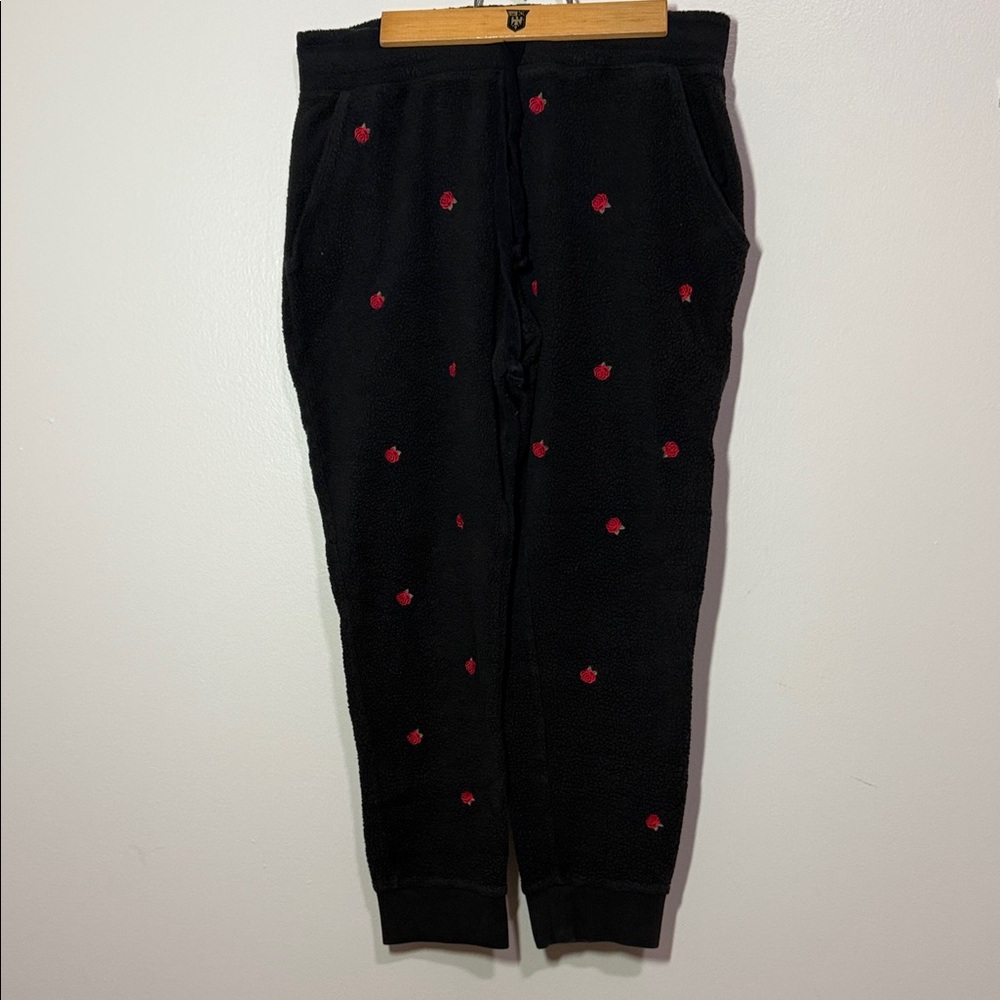 Victoria's Secret Black Sweater with Red Flower Accents Large (top AND bottom)